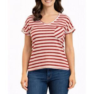 Orvis red striped vneck tshirt size small Color